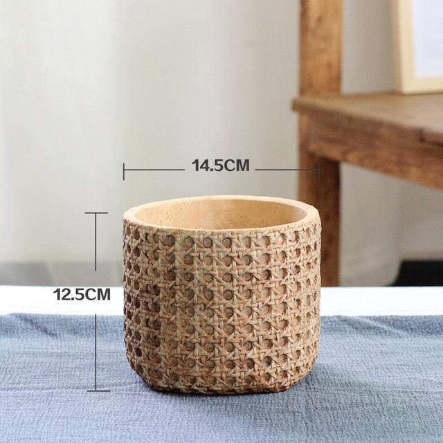 Natural Rattan Texture Cement Planter Medium | Sage & Sill