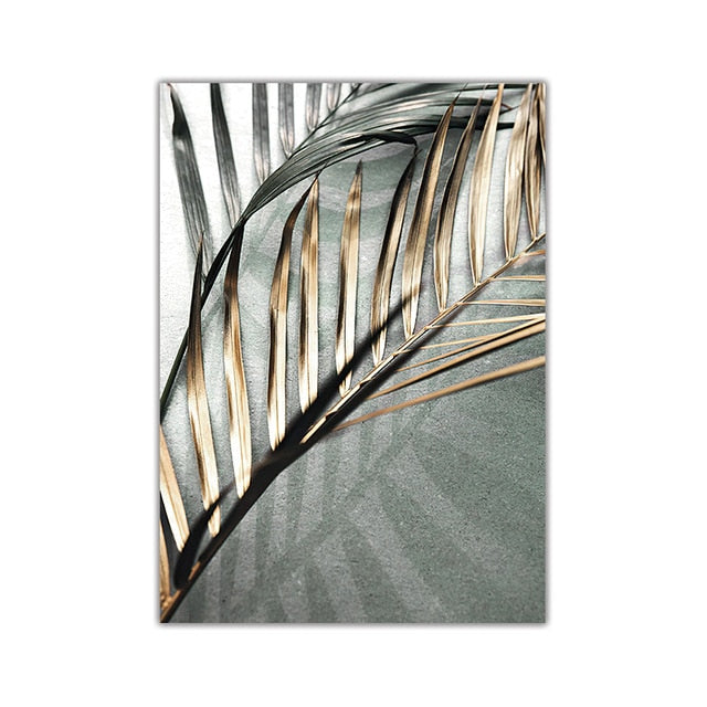 Nordic Wall Art Golden Palm Leaf Plant Canvas Poster