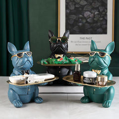 Cool French Bulldog Piggy Bank and Platter Statue